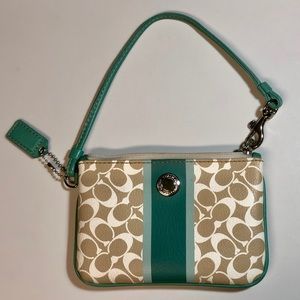 Coach - Turquoise beige/tan wristlet purse